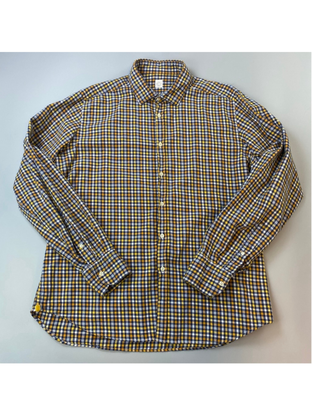 GMF 965 Shirt Plaid Button Up Mens 42 16.5 Yellow Blue Italy Quiet Luxury Casual